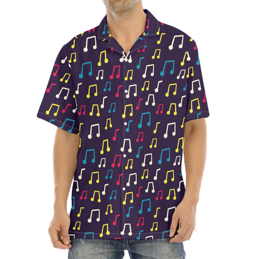 Cute Music Notes Pattern Print Aloha Shirt