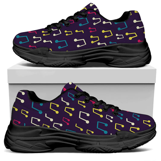 Cute Music Notes Pattern Print Black Chunky Shoes