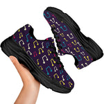 Cute Music Notes Pattern Print Black Chunky Shoes