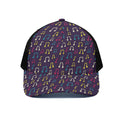 Cute Music Notes Pattern Print Black Mesh Trucker Hat