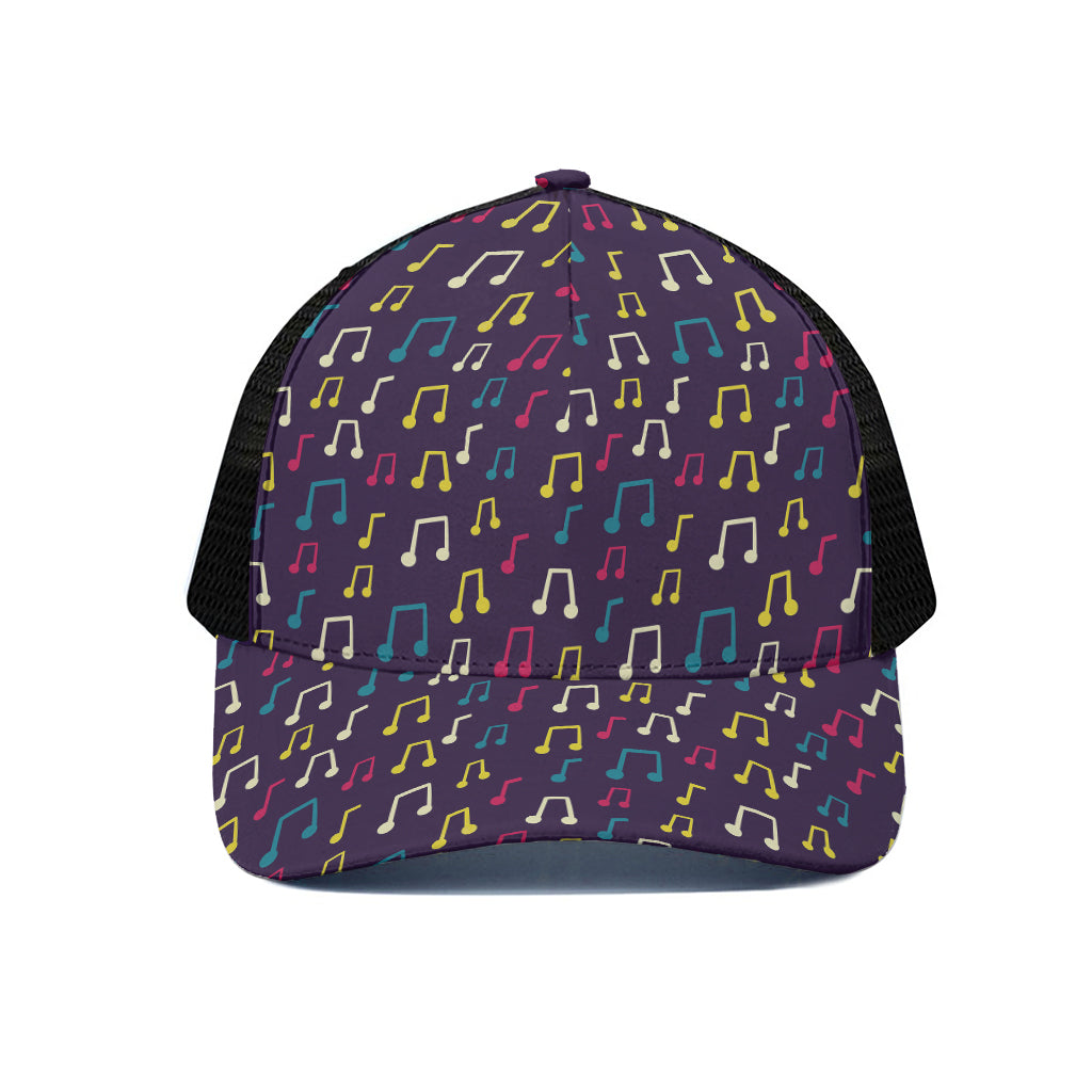 Cute Music Notes Pattern Print Black Mesh Trucker Cap