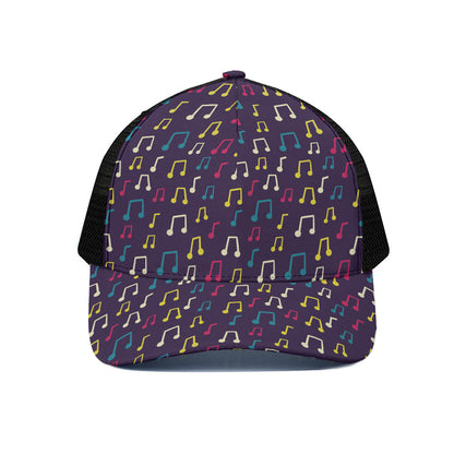Cute Music Notes Pattern Print Black Mesh Trucker Cap