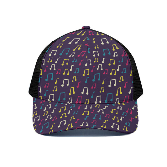 Cute Music Notes Pattern Print Black Mesh Trucker Cap