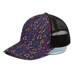 Cute Music Notes Pattern Print Black Mesh Trucker Cap