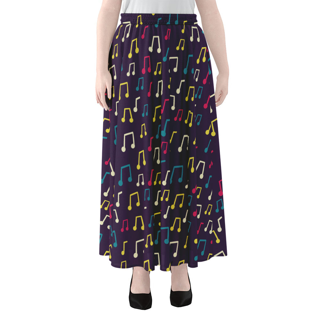 Cute Music Notes Pattern Print Chiffon Maxi Skirt