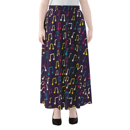 Cute Music Notes Pattern Print Chiffon Maxi Skirt