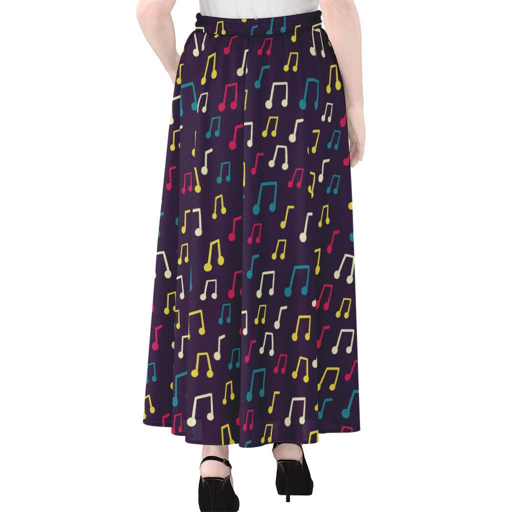 Cute Music Notes Pattern Print Chiffon Maxi Skirt