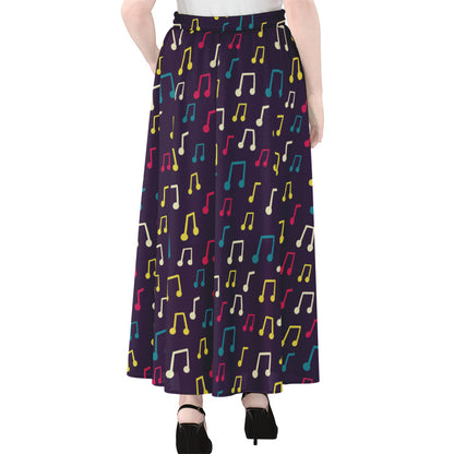 Cute Music Notes Pattern Print Chiffon Maxi Skirt