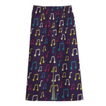 Cute Music Notes Pattern Print Cotton Front Slit Maxi Skirt