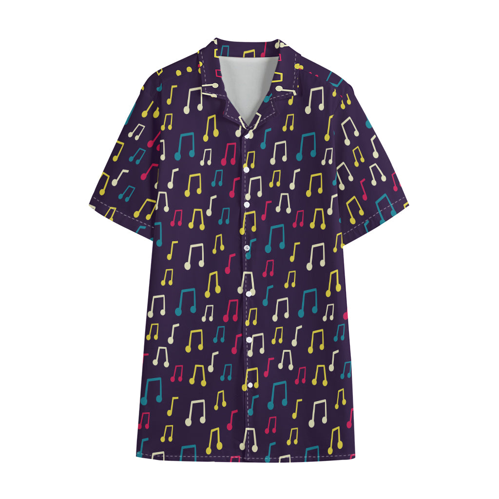 Cute Music Notes Pattern Print Cotton Hawaiian Shirt