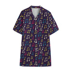 Cute Music Notes Pattern Print Cotton Hawaiian Shirt