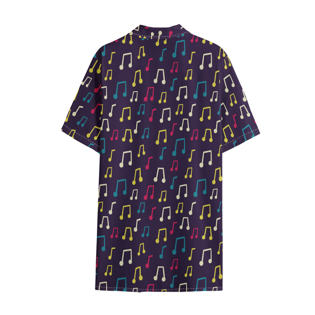 Cute Music Notes Pattern Print Cotton Hawaiian Shirt