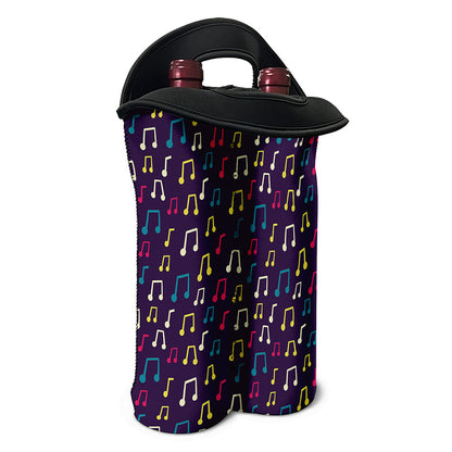 Cute Music Notes Pattern Print Double Neoprene Wine Tote