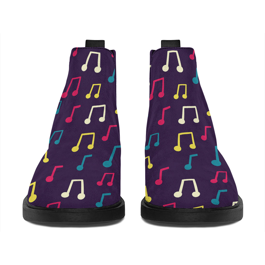 Cute Music Notes Pattern Print Flat Ankle Boots
