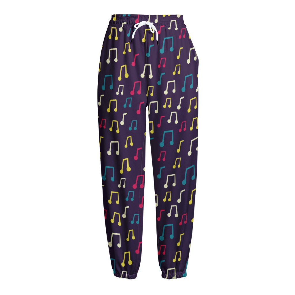 Cute Music Notes Pattern Print Fleece Lined Knit Pants