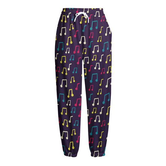 Cute Music Notes Pattern Print Fleece Lined Knit Pants