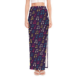 Cute Music Notes Pattern Print High Slit Maxi Skirt