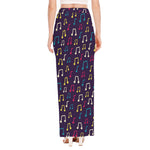 Cute Music Notes Pattern Print High Slit Maxi Skirt