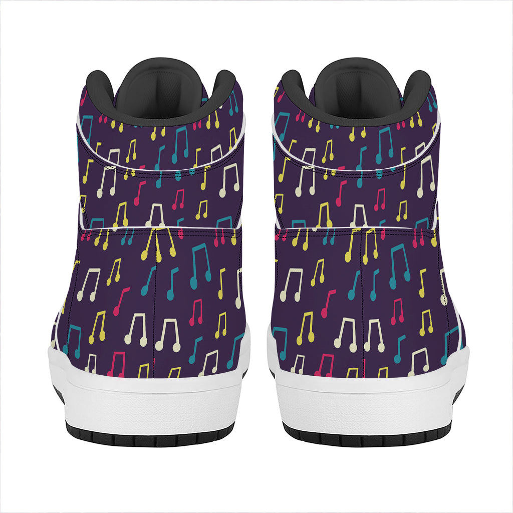 Cute Music Notes Pattern Print High Top Leather Sneakers