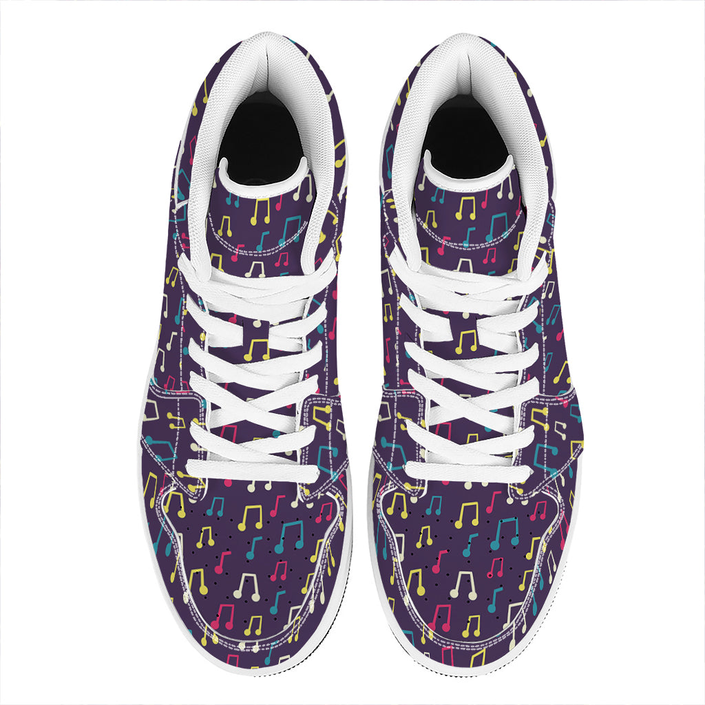 Cute Music Notes Pattern Print High Top Leather Sneakers