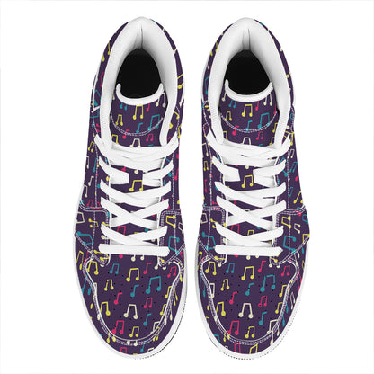 Cute Music Notes Pattern Print High Top Leather Sneakers
