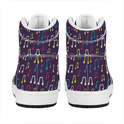 Cute Music Notes Pattern Print High Top Leather Sneakers