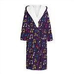Cute Music Notes Pattern Print Hooded Bathrobe