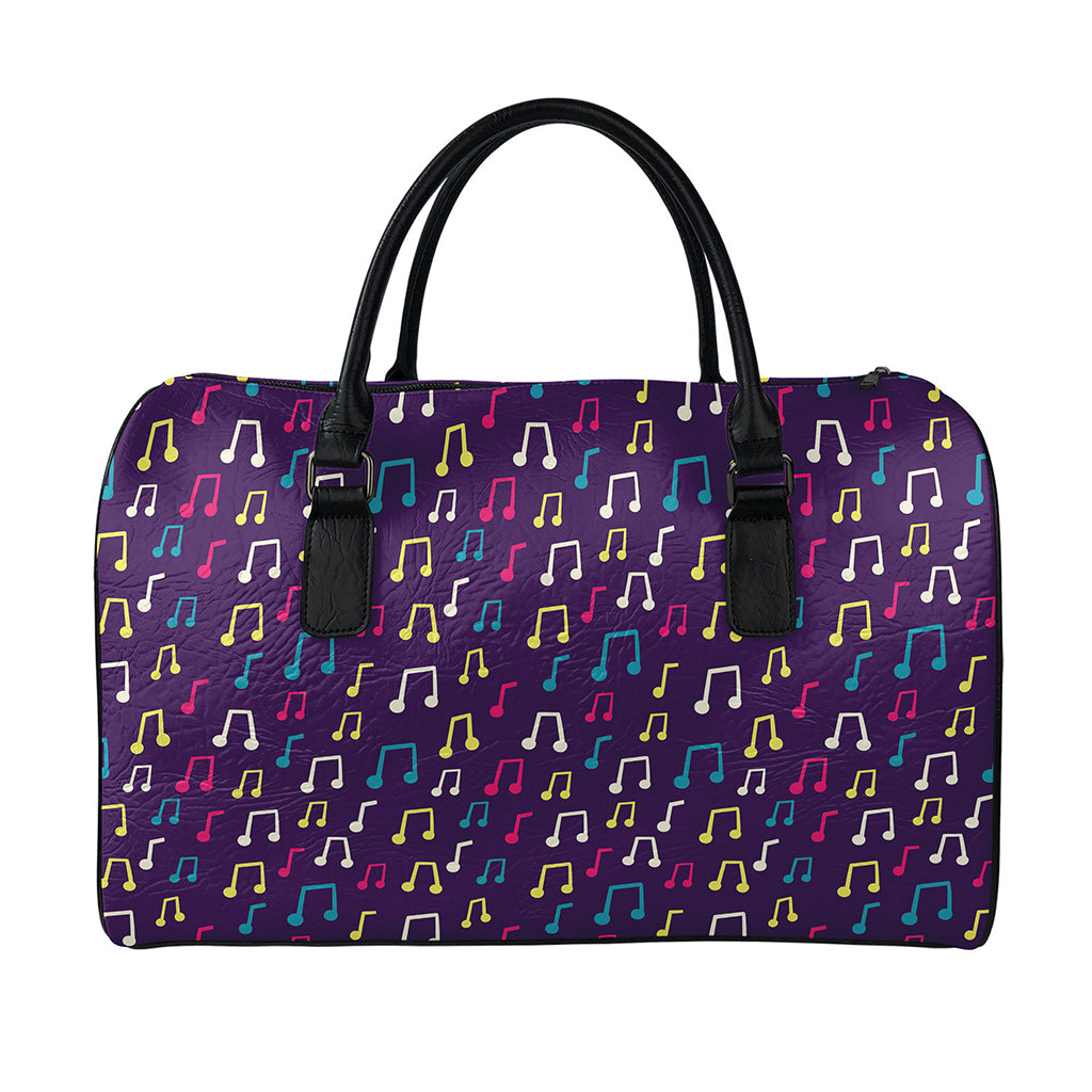 Cute Music Notes Pattern Print Leather Duffle Bag