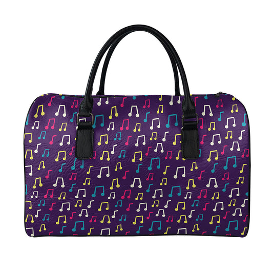 Cute Music Notes Pattern Print Leather Duffle Bag