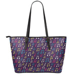 Cute Music Notes Pattern Print Leather Tote Bag