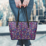 Cute Music Notes Pattern Print Leather Tote Bag