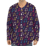 Cute Music Notes Pattern Print Long Sleeve Baseball Jersey