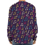 Cute Music Notes Pattern Print Long Sleeve Baseball Jersey