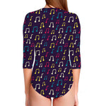 Cute Music Notes Pattern Print Long Sleeve Swimsuit