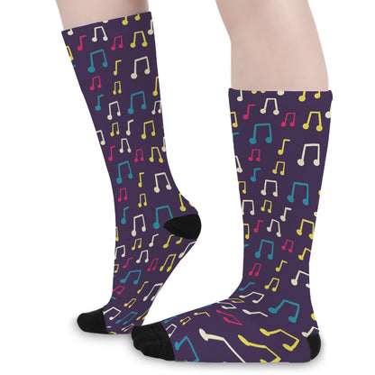 Cute Music Notes Pattern Print Long Socks