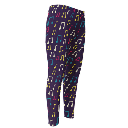 Cute Music Notes Pattern Print Men's Compression Pants