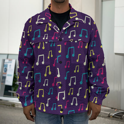 Cute Music Notes Pattern Print Men's Shirt Jacket