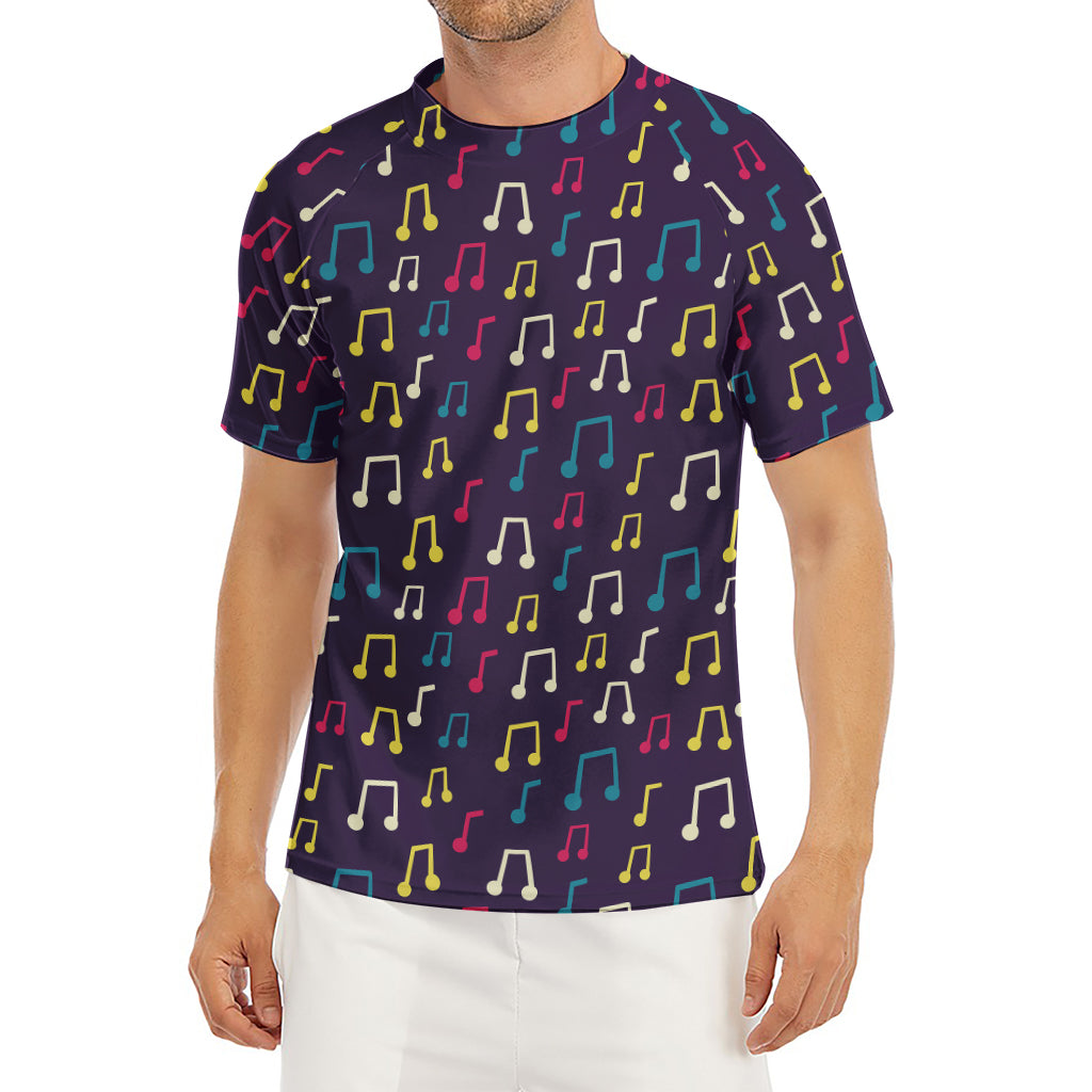 Cute Music Notes Pattern Print Men's Short Sleeve Rash Guard