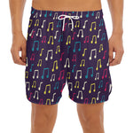 Cute Music Notes Pattern Print Men's Split Running Shorts