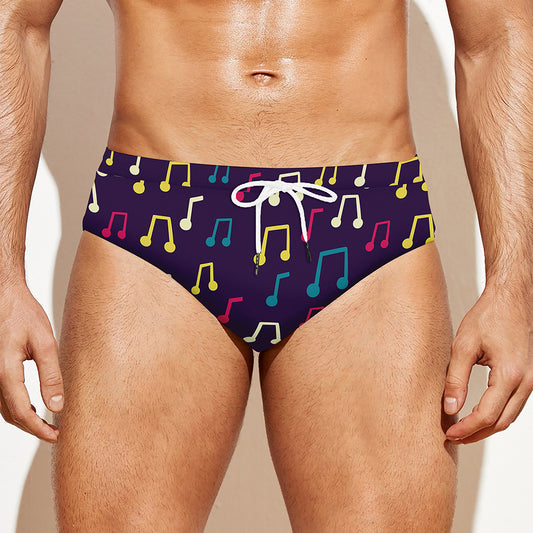 Cute Music Notes Pattern Print Men's Swim Briefs