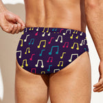Cute Music Notes Pattern Print Men's Swim Briefs