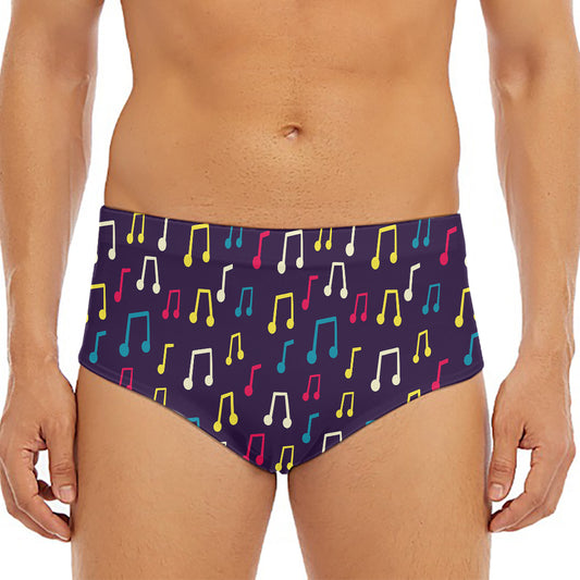 Cute Music Notes Pattern Print Men's Triangle Swim Briefs