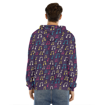 Cute Music Notes Pattern Print Men's Velvet Pullover Hoodie