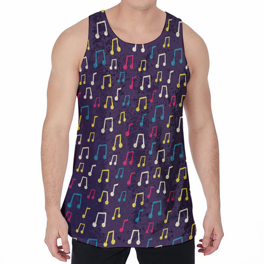 Cute Music Notes Pattern Print Men's Velvet Tank Top