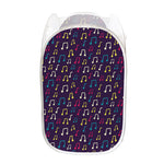 Cute Music Notes Pattern Print Mesh Laundry Hamper