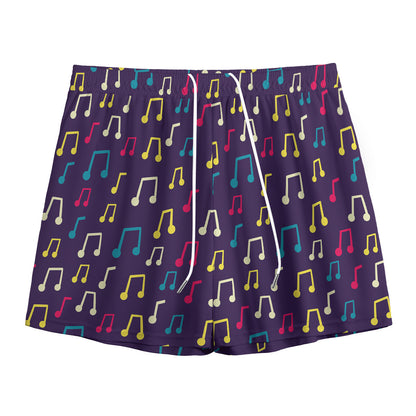 Cute Music Notes Pattern Print Mesh Shorts