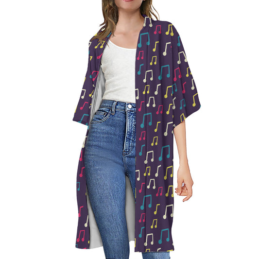 Cute Music Notes Pattern Print Open Front Beach Cover Up