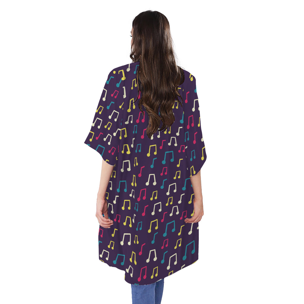 Cute Music Notes Pattern Print Open Front Beach Cover Up