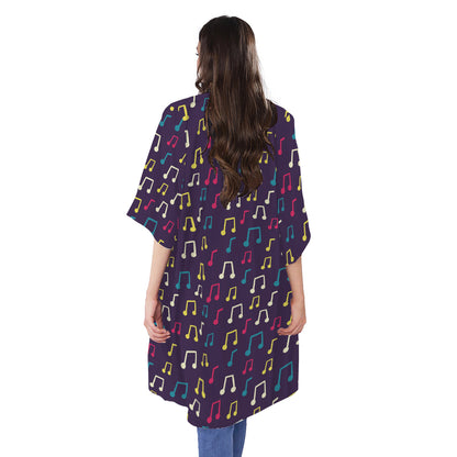 Cute Music Notes Pattern Print Open Front Beach Cover Up