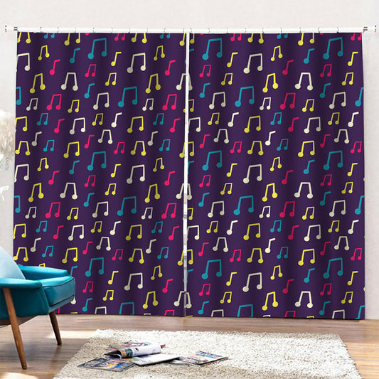 Cute Music Notes Pattern Print Pencil Pleat Curtains